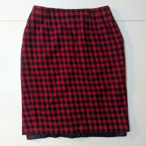 Liz Claiborne Red Houndstooth Wool Pencil Skirt